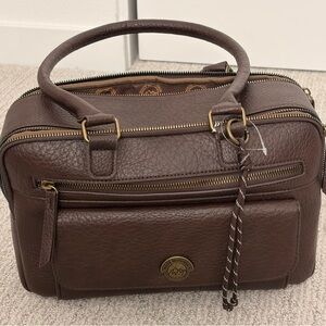 Brown Leather Handbag with Gold Accents